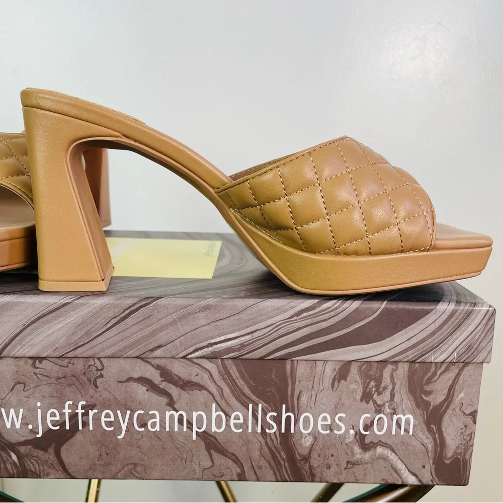 JEFFREY CAMPBELL Nana Quilted Platform Mule Sandal Tan Crinkle Patent 9 New WB - Picture 5 of 8